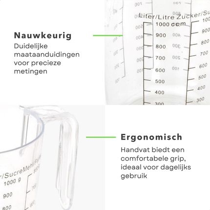 Cheqo® Transparante Maatbeker 1L - Maatkan - Handig voor Bakken - Kunststof Keukenmaatbeker