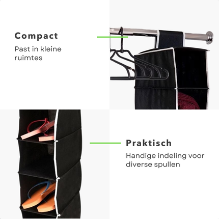 Cheqo® Kledingkast Organiser - Camping Kast Organizer - Hangorganizer - Tentorganizer 5 Vaks - Opvouwbare Opbergkast voor Caravan - Hangende Opbergzak Camping - Hangend Opbergysteem - Kledingkast - Smal