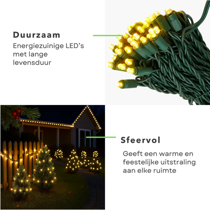 Cheqo® Kerstverlichting - Kerstlampjes - Kerstboomverlichting Buiten en Binnen - 240 LED Lampjes - Warm Wit Licht - LED Lichtsnoer - Geschikt voor Binnen en Buiten - 18 Meter Lichtsnoer - IP44 Beschermklasse
