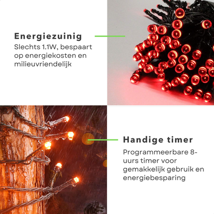 Cheqo® Kerstverlichting - Kerstboomverlichting - Kerstlampjes - Sfeerverlichting - LED Verlichting - Voor Binnen en Buiten - Tuinverlichting - Feestverlichting - Lichtsnoer - Rood - 6M -  80 LED's - Timer - 8 Lichtfuncties Kerstboomverlichting