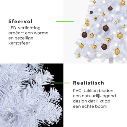 Cheqo® Kerstboom - Kunstkerstboom Wit - 120 cm - Inclusief LED-Verlichting en Kerstballen - PVC Materiaal