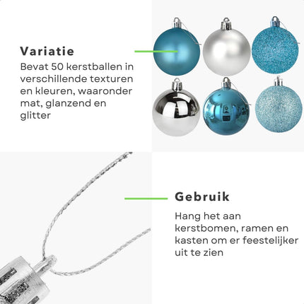 Cheqo® Luxe Kerstballen Set - Kerstballenset - Kerstdecoratie - Kerstboom Versieren - Kerstversiering - Onbreekbaar - Met Ophangoogje - Kerstversiering Kerstboom - Mat - Glans - Glitter - Blauw - Zilver - Verschillende Texturen Kerstballen