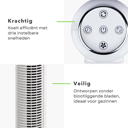 Cheqo® Torenventilator - Ventilator - Fan - Airco Alternatief - Kolomventilator - Stille Ventilator Slaapkamer - Met Afstandsbediening en Oscillatie