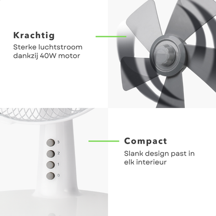 Cheqo® Tafelventilator 30 cm – 3 Snelheden – Oscillerend & Kantelbaar – 40 Watt – Geruisloos – Ronde Voet met Anti-Slip – Slank Design – Draagbaar – Afneembare Grill – Ventilator voor Thuis & Bureau – Stil & Eyecatcher