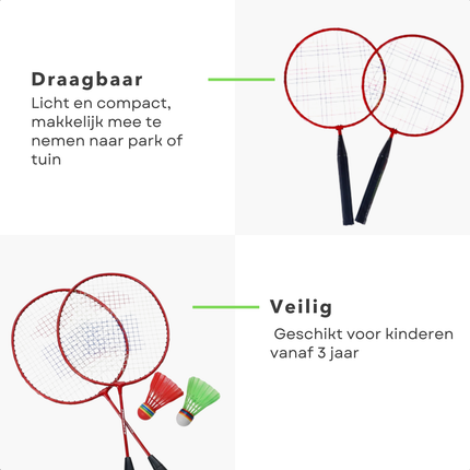 Cheqo® Mini Badmintonset - Badmintonset Kinderen - Badmintonset Vanaf 3 Jaar - Badmintonset 2 Spelers - Badmintonset met Shuttles - Badmintonset met Rackets - Badminton Set met Hoes