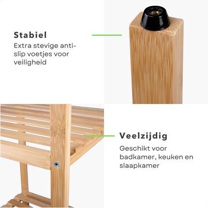 Cheqo® Bamboe Badkamerrek - Opbergrek voor Badkamer - Badkamer Rek - 3-Laags Opslag - Compact en Vochtbestendig - Ecologisch