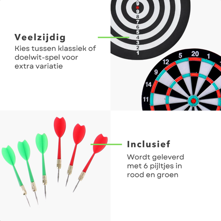 Cheqo® Tweezijdig Dartbord Set - Darten Set - Met Dartpijlen - 37 cm - Inclusief 6 Pijlen - Voor Kinderen en Volwassenen - Dubbelzijdig