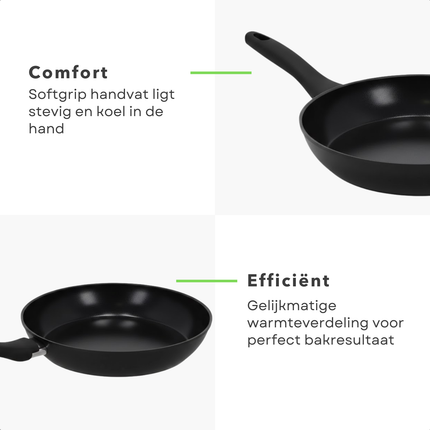 Cheqo® Koekenpan - Koekenpan Inductie - Inductie Koekenpan - Bakpan - Bakpan Inductie - Koekenpan Antiaanbak - Pfas Vrije Koekenpan - Zwarte Koekenpan - Koekenpan Zonder Pfas - Koekenpan Zonder Ptfe