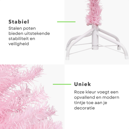 Cheqo® Roze Kerstboom - Kunstkerstboom 150 cm - Met LED-Verlichting en Kerstballen - PVC en Staal