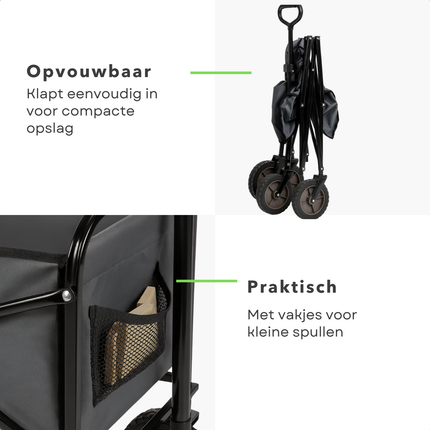 Cheqo® Opvouwbare Bolderkar – Trolley met Trekstang & Harde Wielen – 70 Kilo Draagvermogen – Inklapbaar Ontwerp – Transportwagen voor Dagje Uit – Compacte Opslag – Geschikt voor Strand – Stevige Constructie – Niet voor Huisdieren of Mensen