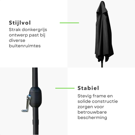 Cheqo® Luxe Parasol - Tuinparasol - Balkonparasol - Donkergrijs - UV-bescherming - Weerbestendig - Waterafstotend
