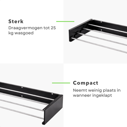 Cheqo® Wanddroogrek - Wanddroogrek Inklapbaar - Droogrek Muur - Muurdroogrek - Wanddroogrek Zwart - Inklapbaar Droogrek - Droogrek Aan Muur - Muur Droogrek Inklapbaar