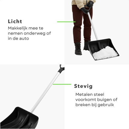 Cheqo® Compacte Sneeuwschep - Kunststof Sneeuwschep - Auto Noodschep - Verchroomde Metalen Steel - Springveersluiting - Gemakkelijk Mee Te Nemen - Sneeuwschuiver - Stevige Steel - Auto Accessoires Winter - Sneeuwruimen