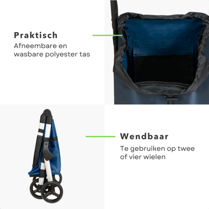 Cheqo® Boodschappentrolley - Boodschappenwagen - Boodschappenkar - Shopping Trolley - Boodschappentrolley Blauw - Opvouwbare Boodschappentrolley - Boodschappentrolley Met Wielen - Boodschappentrolley 4 Wielen