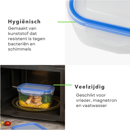 Cheqo® Plastic Bewaardozen - 16-Delige Set - Klikdeksel - Magnetronbestendig - Vaatwasserbestendig - Diepvriesbestendig - Voedsel Bewaren - Vershoudbakjes - Polypropyleen Kunststof - Transparante Bakjes - Rechthoekige Doosjes - Meal Prep