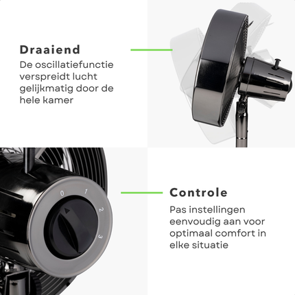 Cheqo® Ventilator Staand - Statiefventilator Zilver - Staande Ventilator - 40 cm - In Hoogte Verstelbaar - Oscillerend