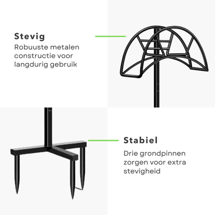 Cheqo® Tuinslanghouder Metaal - Tuinslang Standaard - Slanghouder - Staand met Grondpinnen - 50 Meter Capaciteit - Zwart