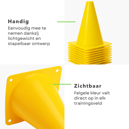 Cheqo® Voetbal Pionnen - Behendigheid En Coördinatie - Pionnen Set - Gele Pilonnen - Stapelbare Pionnen - Lichtgewicht Pionnen - Slalommen Training - Snelheid En Reactievermogen - Voetbal Oefenmateriaal - Kunststof Pion Set