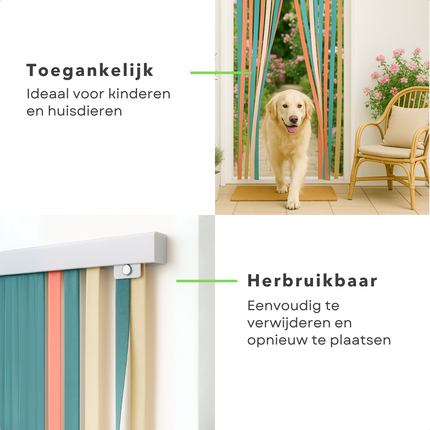 Cheqo® Insectenhor Deur - Vliegengordijn - Hordeur - Lamellenhor - Deurhor - Magnetische Sluiting - Multicolor - Gaas