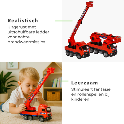 Cheqo® Brandweerauto met Uitschuifbare Ladder - Grote Brandweerauto - Brandweerauto Speelgoed - Brandweerwagen - Brandweerauto Met Ladder - Grote Speelgoedauto - Brandweerauto Voor Kinderen - Speelgoed Vrachtwagen