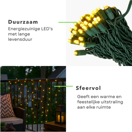 Cheqo® Kerstverlichting Binnen En Buiten - 720 LED Lampjes - Warm Wit Licht - 54 Meter Lichtsnoer - IP44 Beschermklasse - LED Lichtsnoer - Groen Snoer - Energiezuinig 9W - 3 Meter Aanloopsnoer - LED Lampjes - Kerstlampjes - Kerstboomverlichting