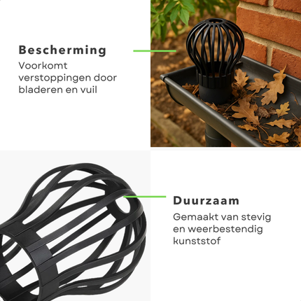 Cheqo® Dakgootbeschermer - Bladvanger - Tegen Bladeren In Dakgoot - Set Van 2 Stuks - Boldraadrooster - Bladfilter Dakgoten - Regenpijp Filter - Anti Verstopping - Eenvoudig In Gebruik - Regenpijp Beschermer - 12 cm diameter