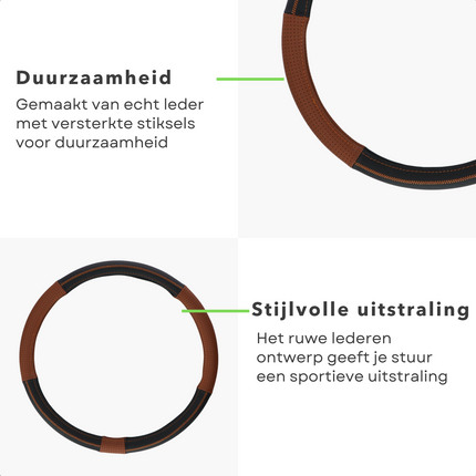Cheqo® Lederen Stuurhoes met Sportieve Uitstraling - Bescherming tegen Vuil en Slijtage - Universeel voor Vrachtwagens Auto & Fiets