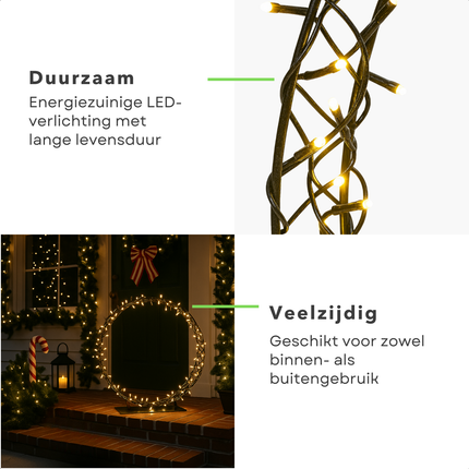 Cheqo® Kerstkrans Op Standaard - 200 Led Verlichting - 40 cm Diameter - Warm Wit Licht - Automatische Timer - Binnen En Buiten Gebruik - Metalen Standaard - IP44 Adapter - Met Timer - Kerst Krans - Kerstverlichting