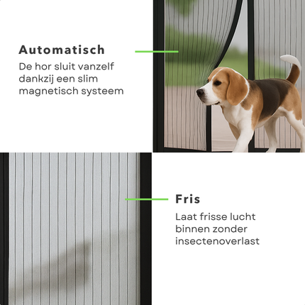 Cheqo® Magnetische Insectenhor Deur - Deurgordijn - Deurhor - Vliegengordijn met Automatische Sluiting - 220x100 cm - Polyester