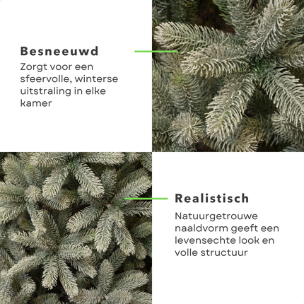 Cheqo® Kunstkerstboom - Besneeuwde Kerstboom - Groene Kerstboom - Realistische Look - Natuurgetrouwe Naaldvorm - Scharnierconstructie - Volle Kerstboom - Weelderige Boom - 180 cm Kerstboom