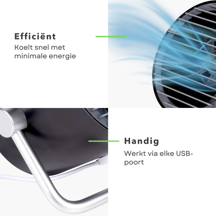 Cheqo® Mini USB Tafel Ventilator Zwart - Airco Alternatief - Compact en Stil - Ideaal voor Bureau en Kantoor - Tafelventilator - Fan