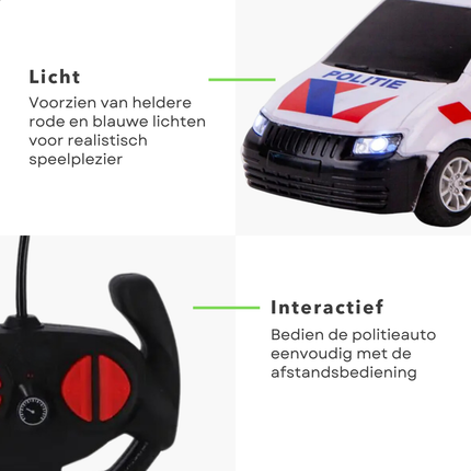 Cheqo® RC Politieauto Met Licht - Politie Auto Speelgoed - Politie Speelgoed met Licht en Geluid - Speelgoedauto met Afstandsbediening- Interactief Kinderspeelgoed