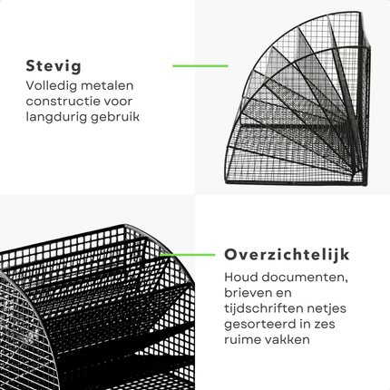 Cheqo® Brievenbak - Bureauorganiser - 6 Vakken - Documenten Opbergen - Kantoor En Thuis - Industriële Stijl - Metaal - A4-formaat - Zwart - Documenten En Magazines - Bureau Accessoires - Papierlade - Organiser Voor Kantoor