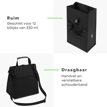 Cheqo® Koeltas Zwart - Picknicktas - Lunchtas - Thermisch Geïsoleerd - Lichtgewicht Reistas