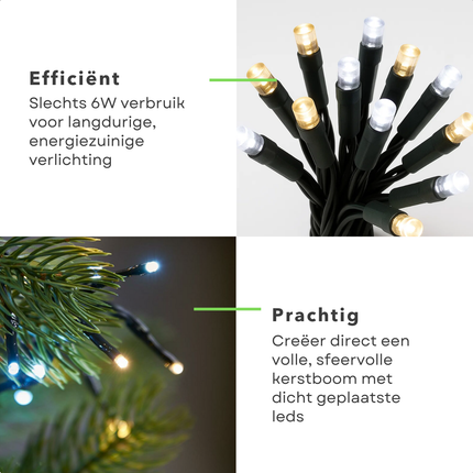 Cheqo® Kerstverlichting - Kerstlampjes - Kerstboomverlichting  - 768 LED - Twotone Verlichting - Warm Wit + Wit - Verlichte Lengte 990 CM - 8 Lichtfuncties - Automatische Timer - Binnen en Buiten - IP44 Adapter - Cluster Kerstverlichting