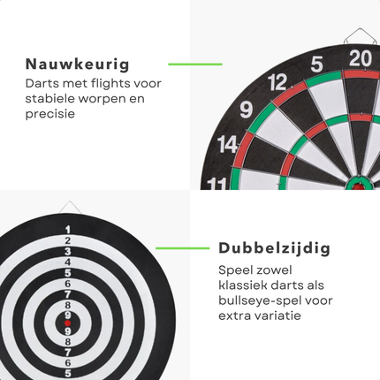 Cheqo® Dubbelzijdig Dartbord met Dartpijlen - Inclusief 6 Darts - Darten - Dart Bord