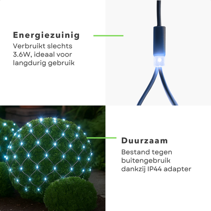 Cheqo® Netverlichting Buiten - Kerstverlichting Buiten - Kerstlampjes 320 LED Lampjes - Koelwit Licht - Groen Snoer - IP44 Adapter - Geschikt voor Buiten - Lichtnet Kerstverlichting - Tuinverlichting - Sterrenhemel Effect - Lichttapijt