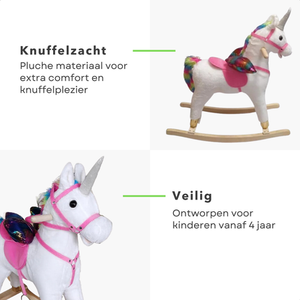 Cheqo® Pluche Eenhoorn Hobbelpaard - Schommelpaard - Unicorn met Geluidseffecten - Zacht en Veilig