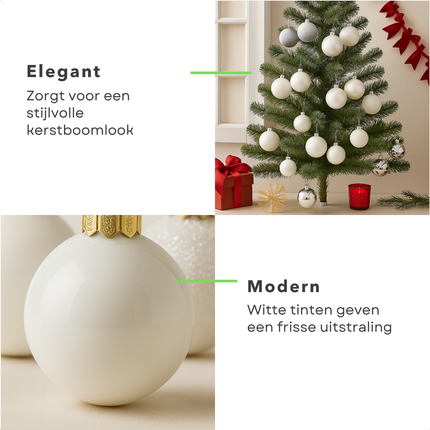 Cheqo® Kerstballen Set - Glazen Kerstballen - Kerstbal Wit - Witte Kerstballen - Kerstboom Decoratie - Glimmende Kerstballen - Glitter Kerstballen - Moderne Kerstdecoratie - Kerstballen Set 42 Stuks