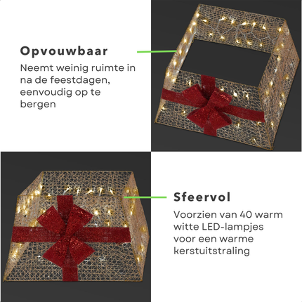 Cheqo® Kerstboomrok met LED Verlichting - Opvouwbaar - 45x45x27,5 cm - Glitter Cadeau Design