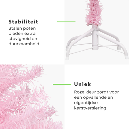 Cheqo® Roze Kerstboom - Kerstboom - Kunstkerstboom 180 cm - Met LED-Verlichting en Kerstballen - PVC - USB-Aansluiting