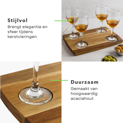 Cheqo® Whiskey Set - 5-Delig - Acacia Dienblad - Whiskey Glazen - Whiskeyglas Set - Cadeau Set - Luxe Design - Kerst Cadeau - Unieke Serveerset - Stijlvolle Presentatie - Whiskey Liefhebbers - Acacia Hout - Feestelijke Set