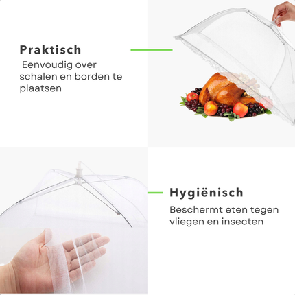 Cheqo® Vliegenkap - Voedselkap - Voedselkapje - Voedselafdekking - Voedselhoes - Eten Afdekken - Afdeknet - Afdekkap - Insectenkap - Insectennet - Vliegen Net - Vliegenkapje - Vliegenkap Eten - Witte Vliegenkap - Witte Voedselkap