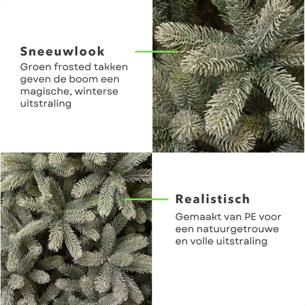 Cheqo® Kunstkerstboom met Sneeuw - Luxe Afwerking - Realistische Look - Natuurgetrouwe Naaldvorm - Scharnierconstructie - Volle Kerstboom - Weelderige Boom - Kerstboom 180 CM - Groene Kerstboom - Gemakkelijk Op Te Zetten