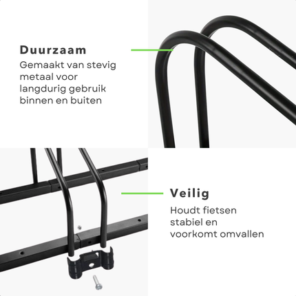 Cheqo® Fietsenrek Metaal - Fietsenstalling voor 2 Fietsen - Fietsrek - MTB Fietsen Rek - Fietsenstandaard - Vloer/Muurmontage - 100 cm - Zwart