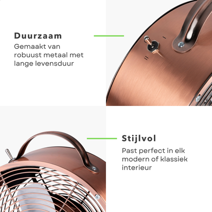 Cheqo® Tafelventilator - Tafel Ventilator - Ventilator voor Bureau of Tafel - Airco Alternatief - Fan - Koper - 2 Snelheden - Modern Design - Met Handvat