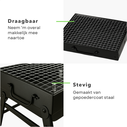 Cheqo® Opvouwbare Barbecue - Draagbare Houtskool Grill - Tafel Barbecue - Camping Barbecue - Gepoedercoat Staal - Compact En Lichtgewicht - Voor Strand En Park - Barbecue Voor Balkon - Kleine Draagbare Bbq