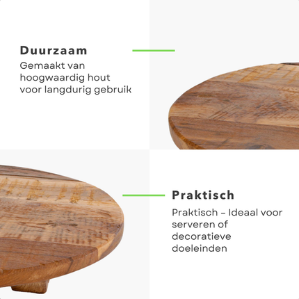 Cheqo® Houten Dienblad - Kaasplank - Tapasplank - Borrelplank - Serveerplateau - Rond - Naturel Hout - Perfect voor Keuken en Serveerdoeleinden