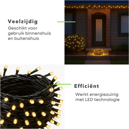 Cheqo® Kerstverlichting Op Batterij - Warm Wit LED Lampjes - Geschikt Voor Binnen En Buiten - 96 LED Lampjes - 7 Meter Lichtsnoer - Met Timer - 8-Functies Controller - IP44 Waterdicht - Zwarte Kabel - 3x AA Batterijen - Kerstlampjes - Kerstboomverlichting