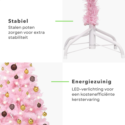 Cheqo® Roze Kerstboom - Kunstkerstboom 150 cm - Inclusief LED-Verlichting en Kerstballen - PVC en Staal